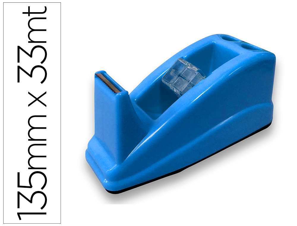 PORTARROLLO SOBREMESA Q-CONNECT PLASTICO PARA CINTA DE 33 MT COLOR AZUL 135X58X60 MM