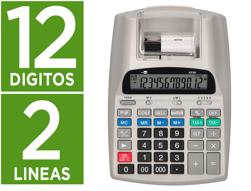 CALCULADORA LIDERPAPEL IMPRESORA PANTALLA PAPEL 57 MM 12 DIGITOS IMPRESION BICOLOR BLANCA 225X158X56 MM