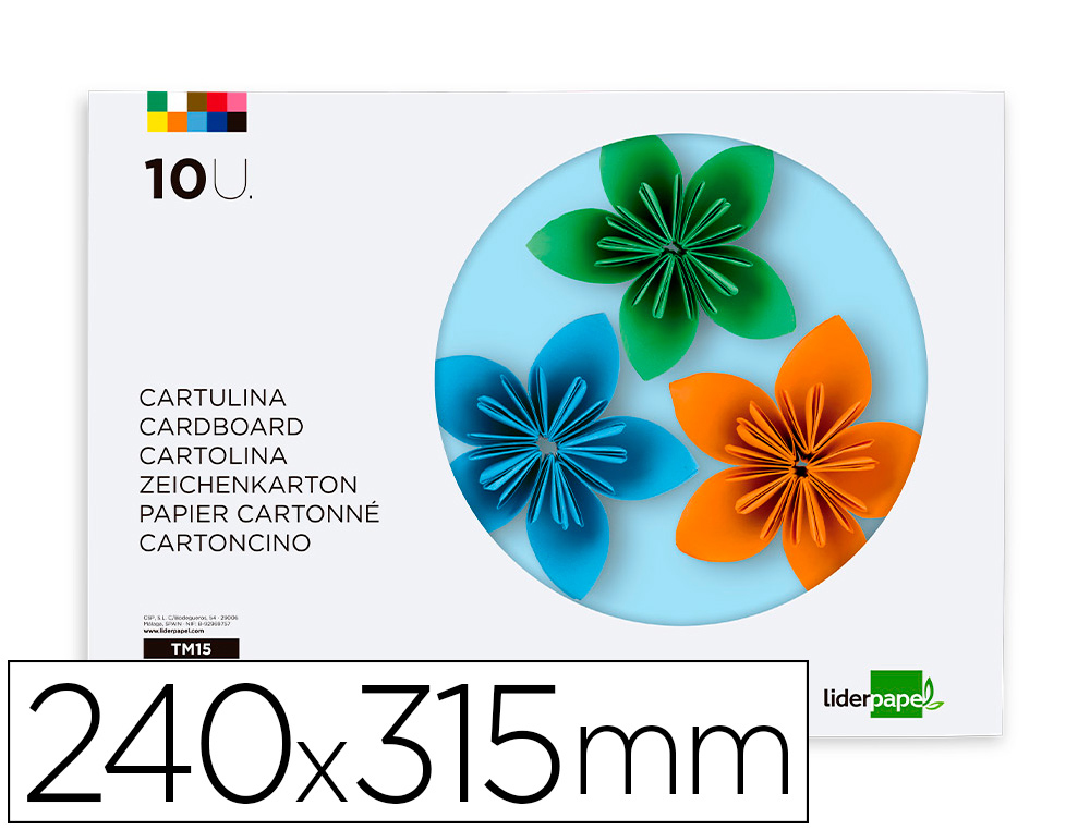 BLOC TRABAJOS MANUALES LIDERPAPEL CARTULINA 240X315MM 10 HOJAS 5 COLORES NEON + 5 COLORES INTENSOS