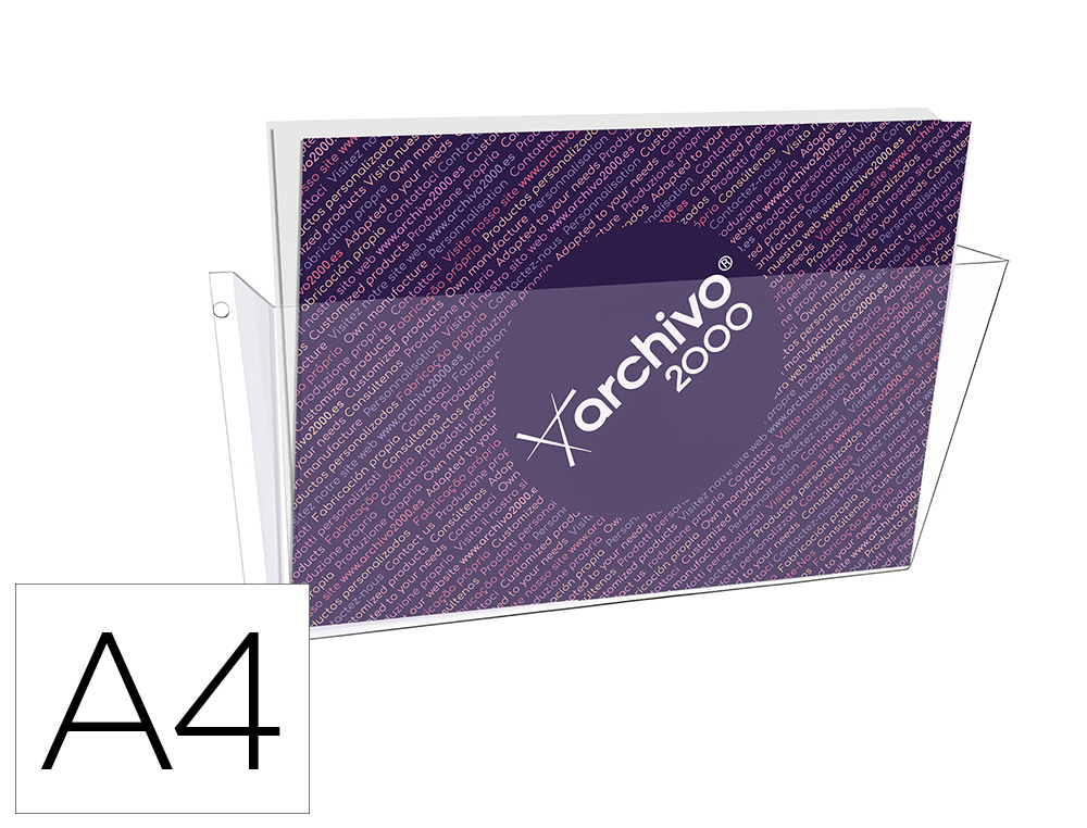 EXPOSITOR MURAL ARCHIVO 2000 DIN A4 HORIZONTAL 1 COMPARTIMENTO PLASTICO TRANSPARENTE 80X365X180 MM