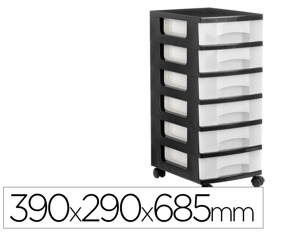 CAJONERA ARCHIVO 2000 6 CAJONES TRANSPARENTE CARCASA NEGRA 6 LITROS CON RUEDAS 390X290X685 MM