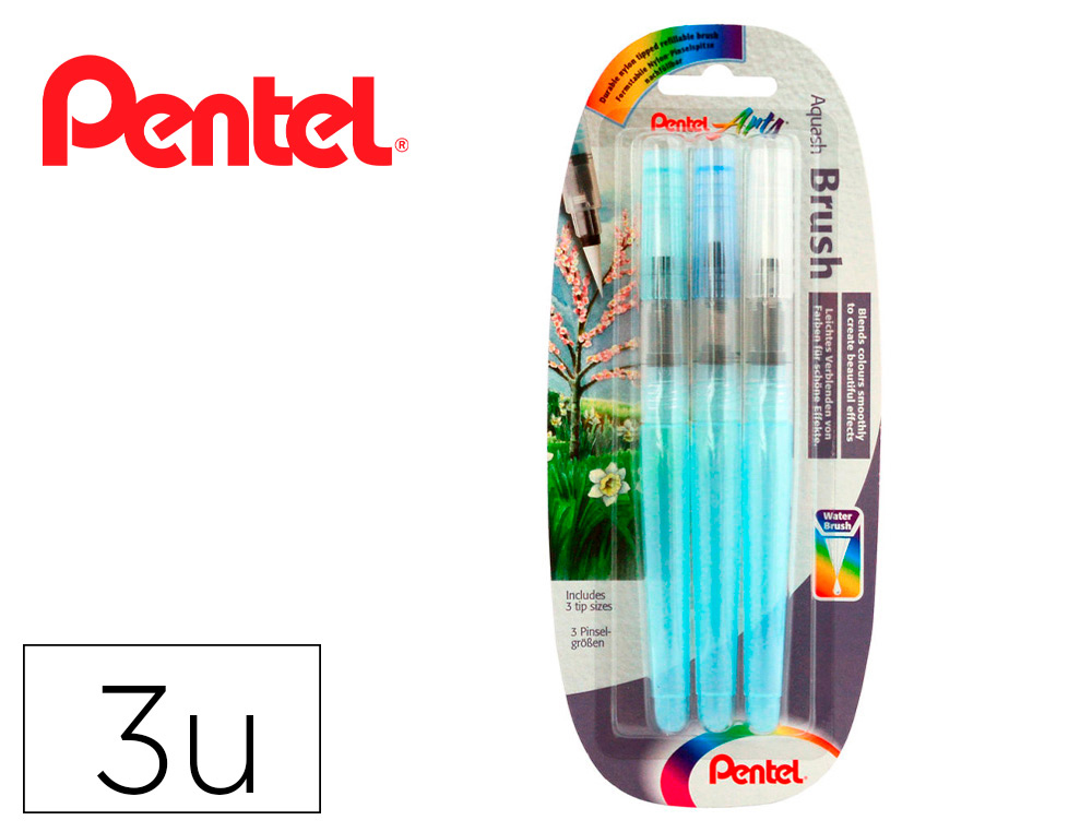 PINCEL PENTEL XFRH-3BFM RELLENABLE AGUA REDONDO BLISTER DE 3 UNIDADES PUNTAS SURTIDAS