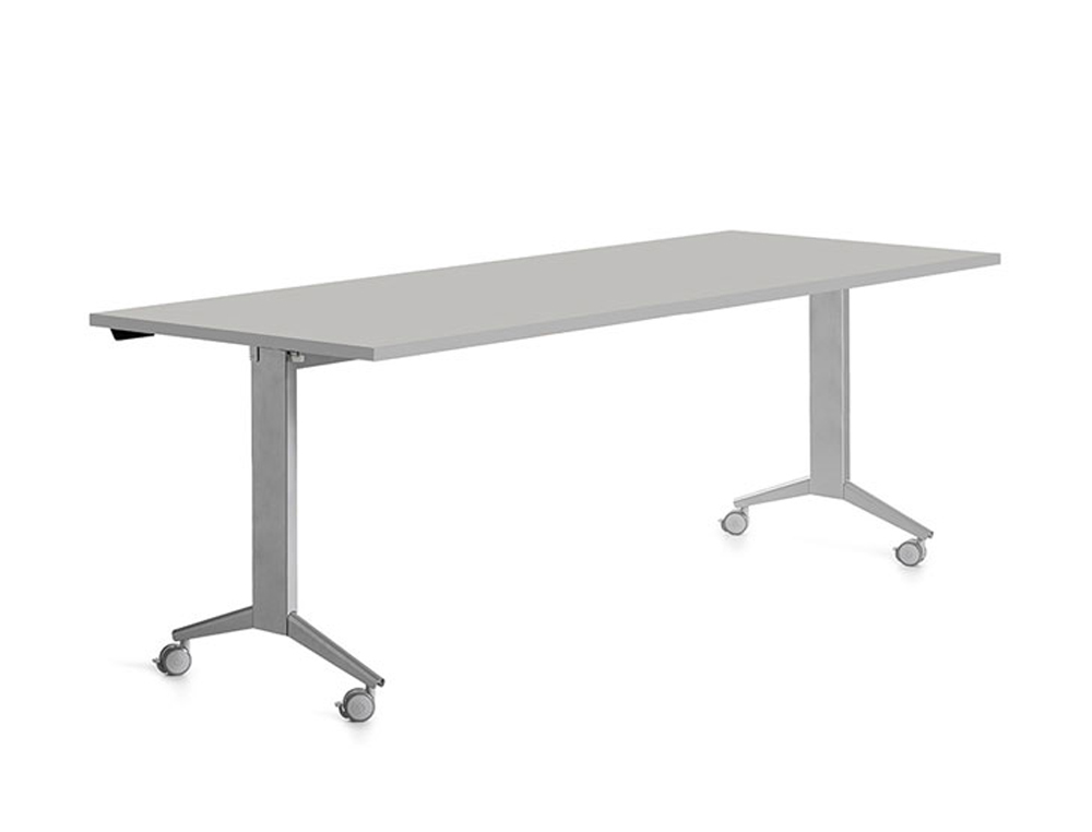 MESA DE OFICINA ROCADA 180X80CM CON TABLERO ABATIBLE 90 ACABADO FD02 ALUMINIO/GRIS