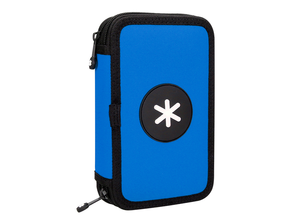 PLUMIER ESCOLAR ANTARTIK DOBLE CREMALLLERA COLOR AZUL 28 PIEZAS