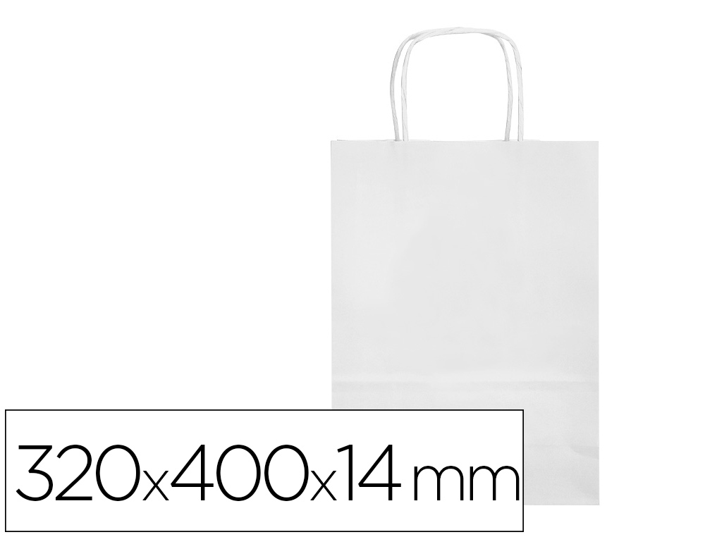 BOLSA PAPEL Q-CONNECT CELULOSA BLANCO L CON ASA RETORCIDA 320X400X14 MM
