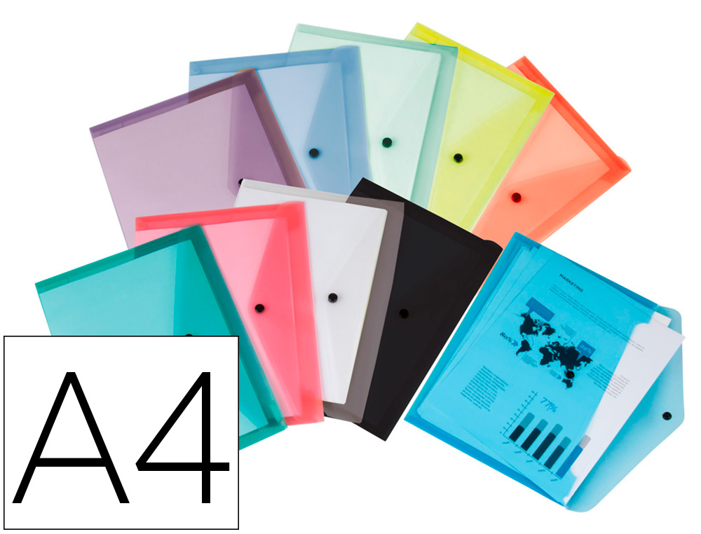 CARPETA LIDERPAPEL DOSSIER BROCHE TRANSPARENTE DIN A4 PAQUETE DE 12 UNIDADES COLORES SURTIDOS