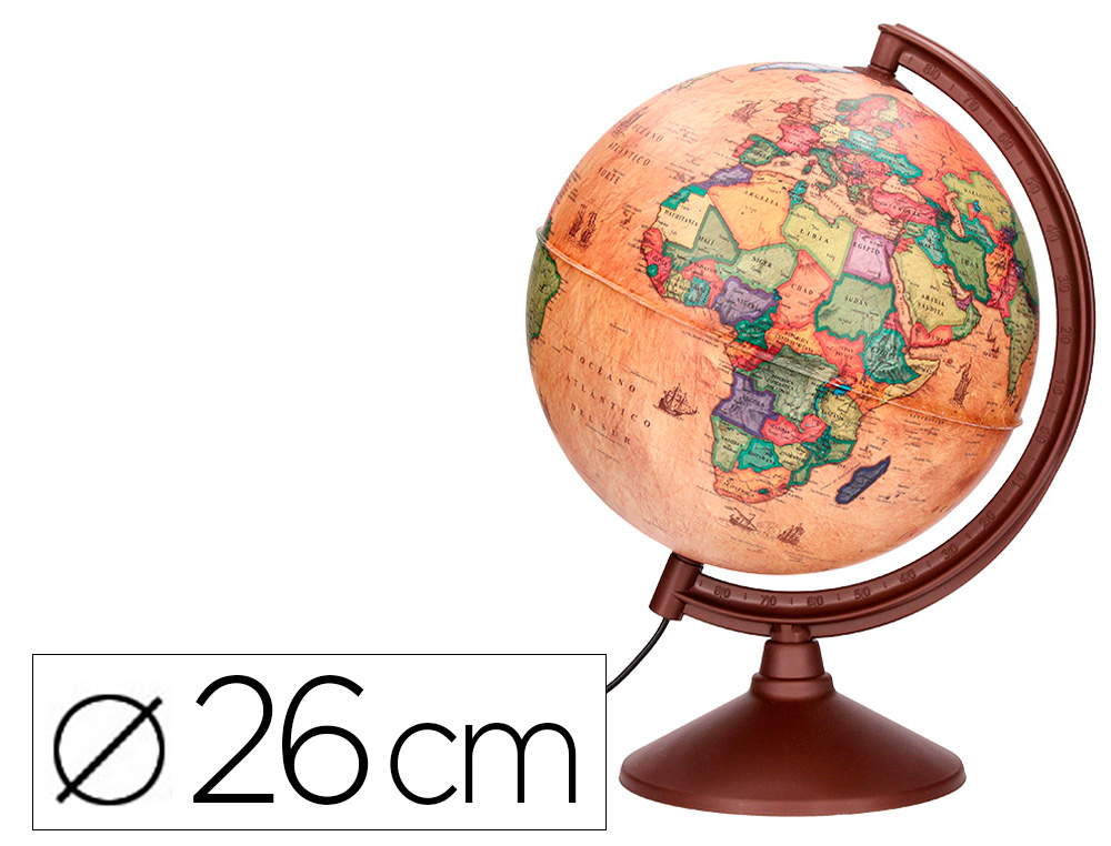 GLOBO TERRAQUEO LIDERPAPEL CON LUZ FISICO Y POLITICO ESTILO ANTIGUO DIAMETRO 26 CM
