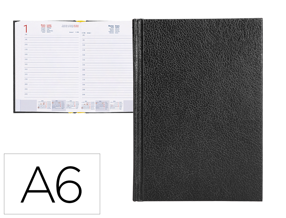 AGENDA ENCUADERNADA LIDERPAPEL CORFU A6 2024 DIA PAGINA NEGRO PAPEL 60 GR