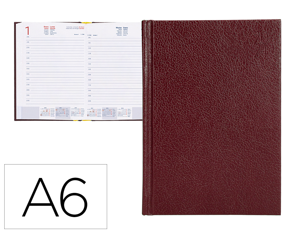 AGENDA ENCUADERNADA LIDERPAPEL CORFU A6 2024 DIA PAGINA COLOR ROJO PAPEL 60 GR