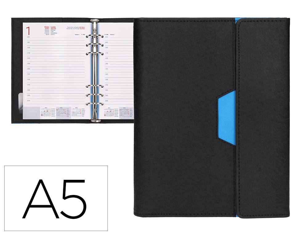 AGENDA ANILLAS LIDERPAPEL NERO 15X21 CM 2024 DIA PAGINA COLOR NEGRO/AZUL PAPEL 70 GR