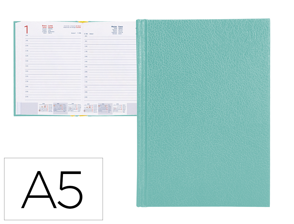 AGENDA ENCUADERNADA LIDERPAPEL CORFU 15X21 CM 2024 DIA PAGINA COLOR MENTA PAPEL 60 GR