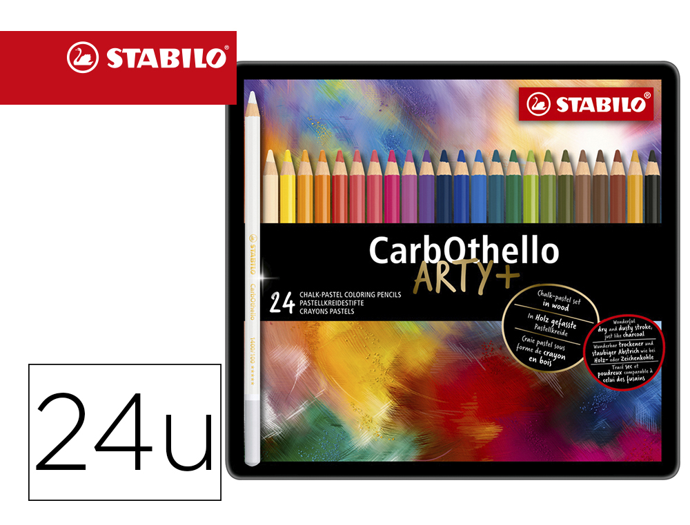 LAPICES DE COLORES STABILO ACUARELABLES CARBOTHELLO ARTY ESTUCHE METALICO DE 24 COLORES SURTIDOS