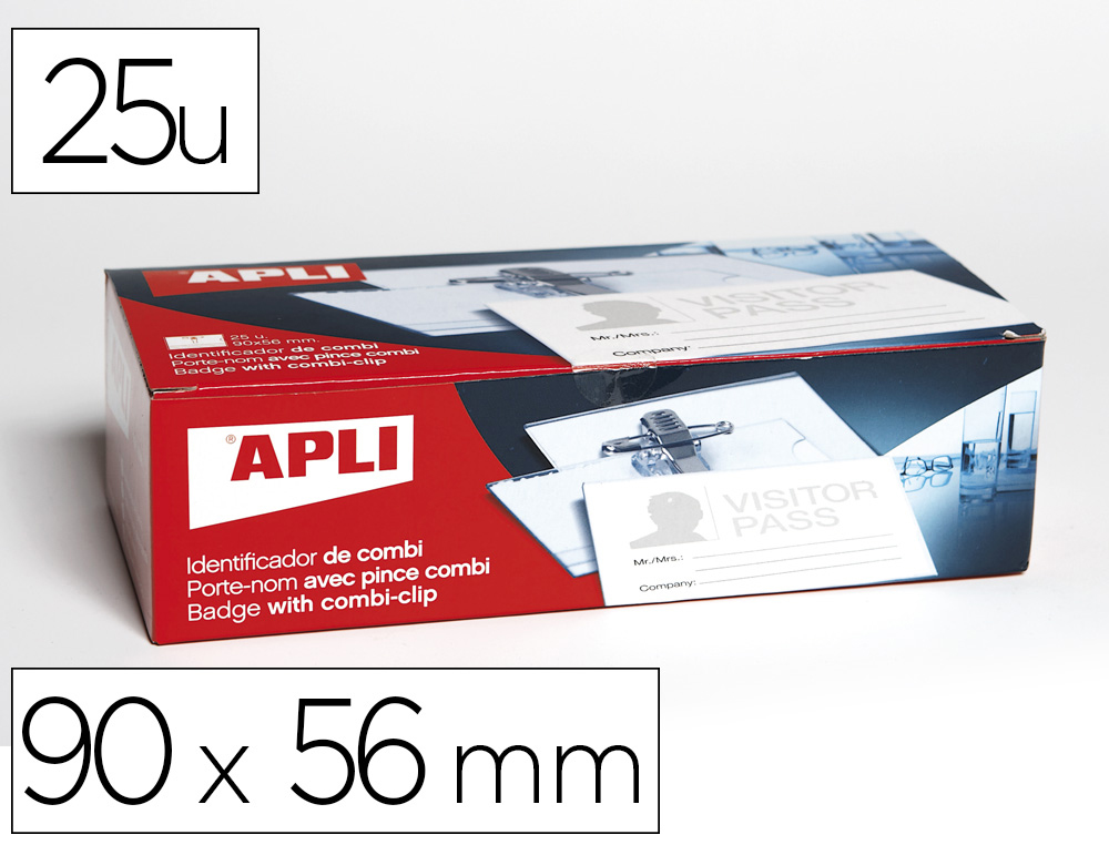 IDENTIFICADOR CON PINZA E IMPERDIBLE APLI 56X90 MM CAJA DE 25 UNIDADES