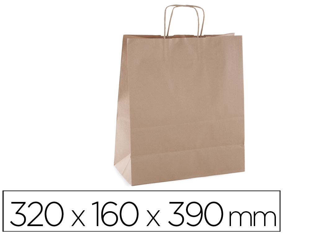 BOLSA KRAFT APLI MARRON ASA RETORCIDA 320X160X390 MM PAQUETE DE 50 UNIDADES