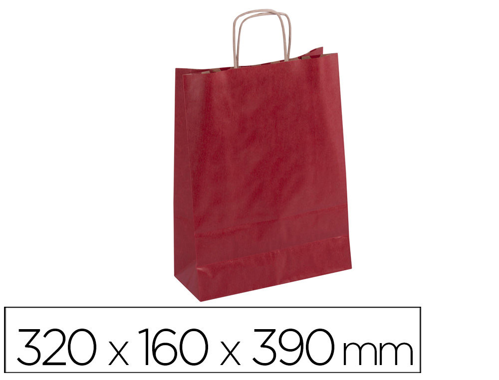 BOLSA KRAFT APLI ROJA ASA RETORCIDA 320X160X390 MM PAQUETE DE 50 UNIDADES