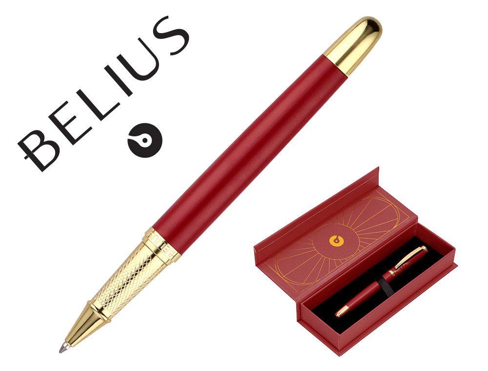 BOLIGRAFO BELIUS SOIREE ALUMINIO COLOR ART DECO GRANATE Y DORADO TINTA AZUL CAJA DE DISEO