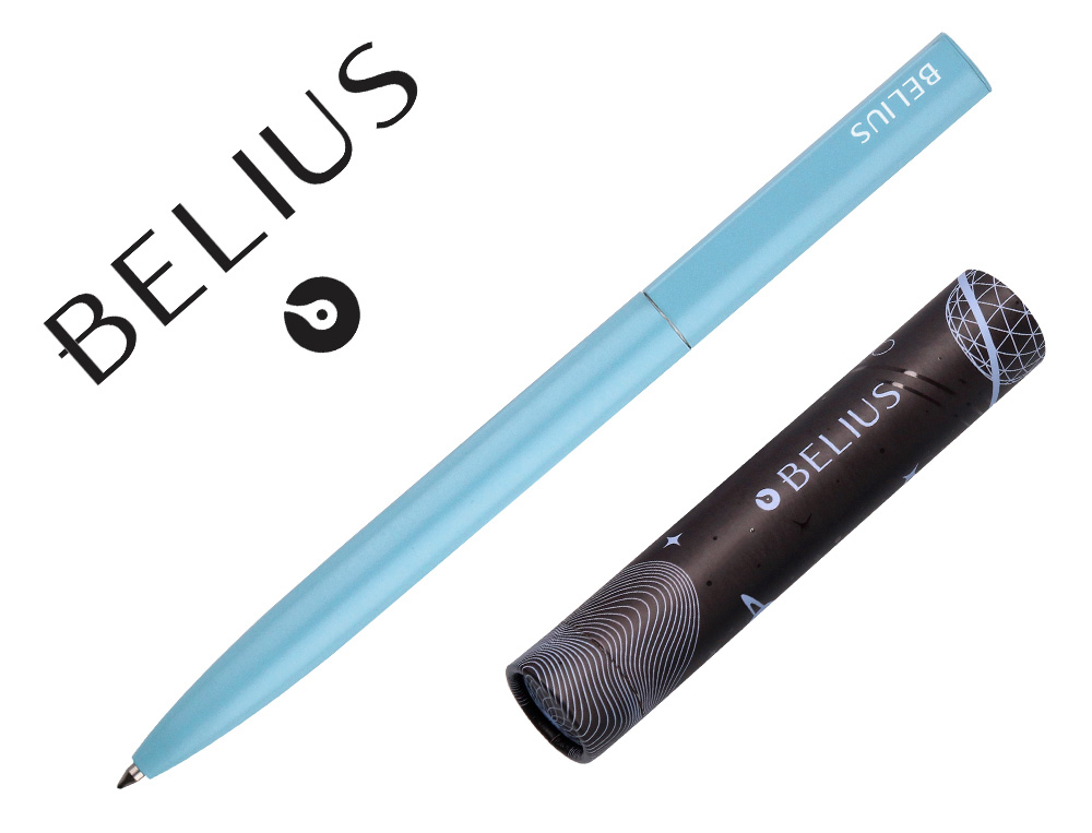 BOLIGRAFO BELIUS ROCKET B ALUMINIO COLOR MINIMALISTA AZUL TINTA AZUL CAJA CILINDRICA