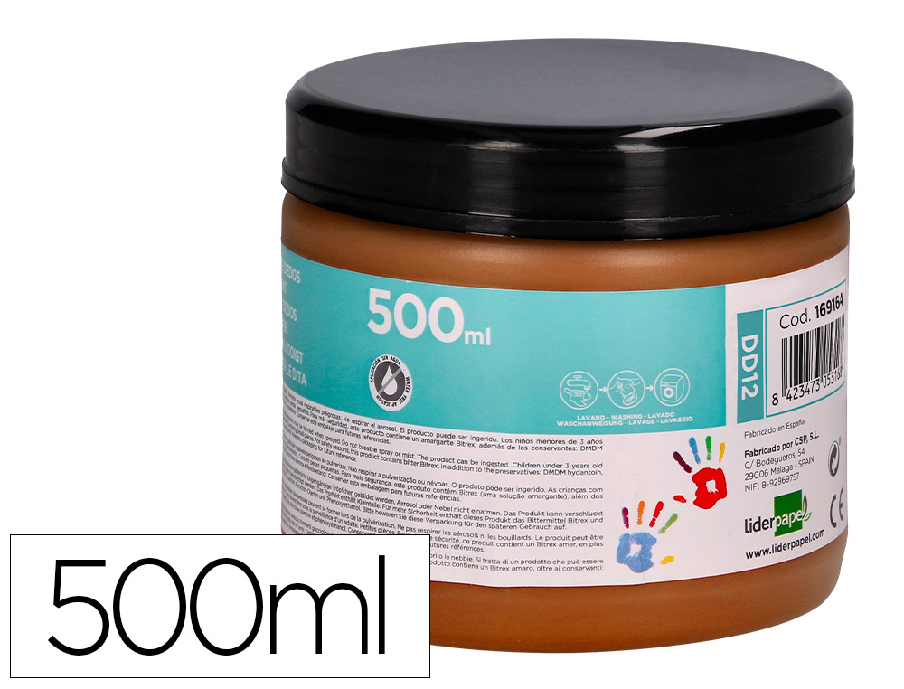 PINTURA DEDOS LIDERPAPEL MARRON TARRINA DE 500 CC