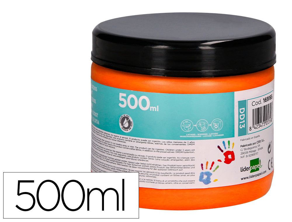 PINTURA DEDOS LIDERPAPEL NARANJA TARRINA DE 500 CC