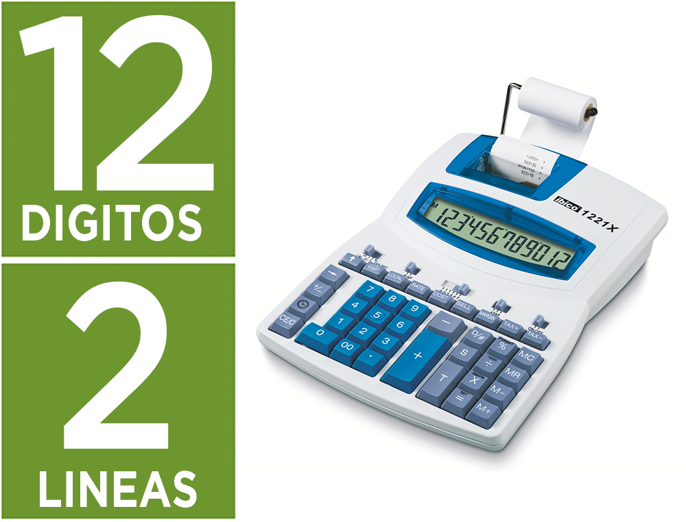 CALCULADORA IBICO 1221X IMPRESORA PANTALLA LCD ANGULADA PAPEL 57 MM 12 DIGITOS IMPRESION BICOLOR