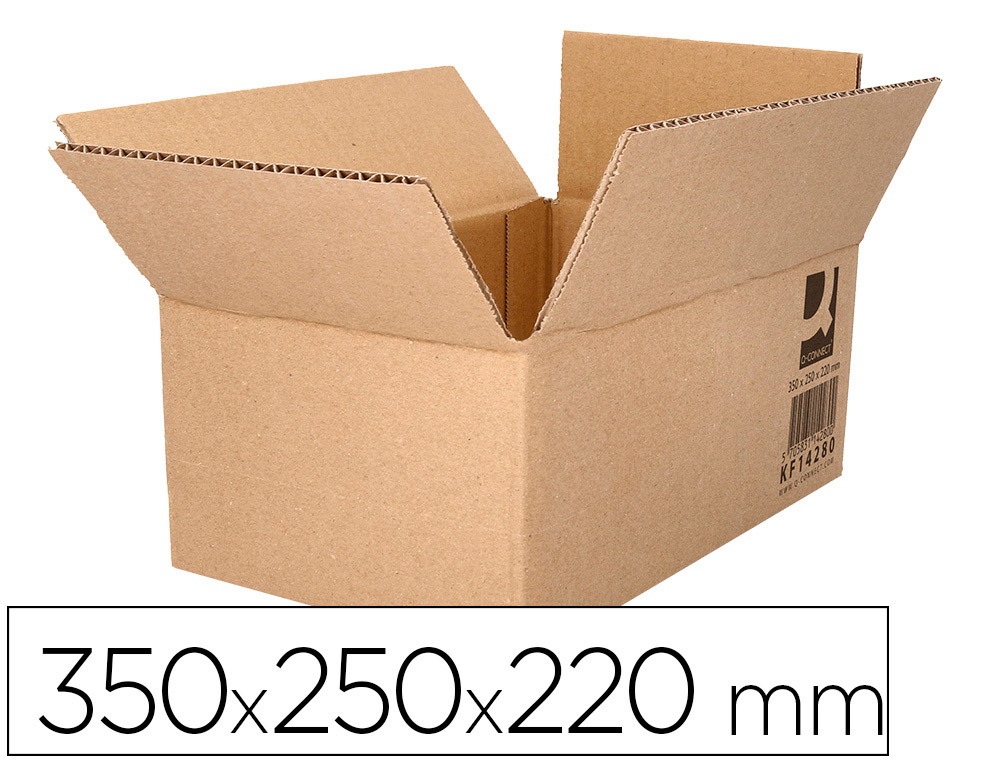 CAJA PARA EMBALAR Q-CONNECT AMERICANA CARTON RECICLADO CANAL SIMPLE 5 MM COLOR KRAFT 350X250X220 MM