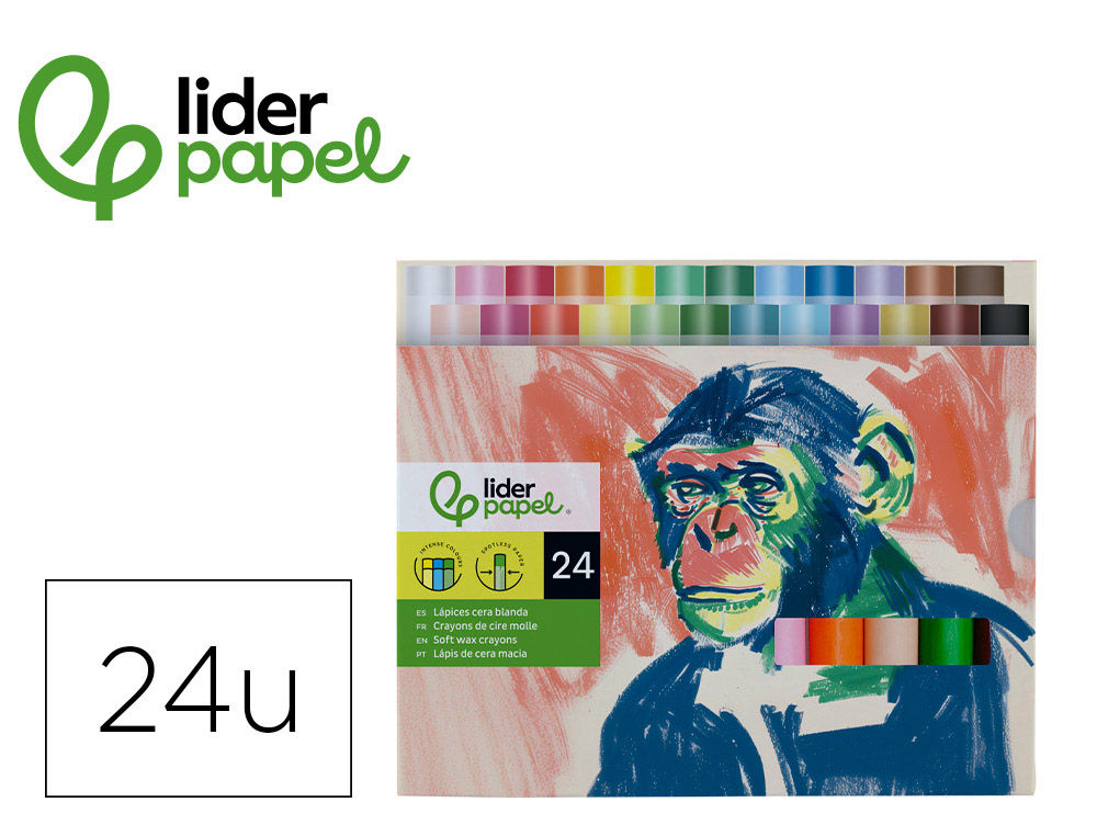 LAPICES CERA BLANDA LIDERPAPEL REDONDA CAJA DE 24 UNIDADES COLORES SURTIDOS