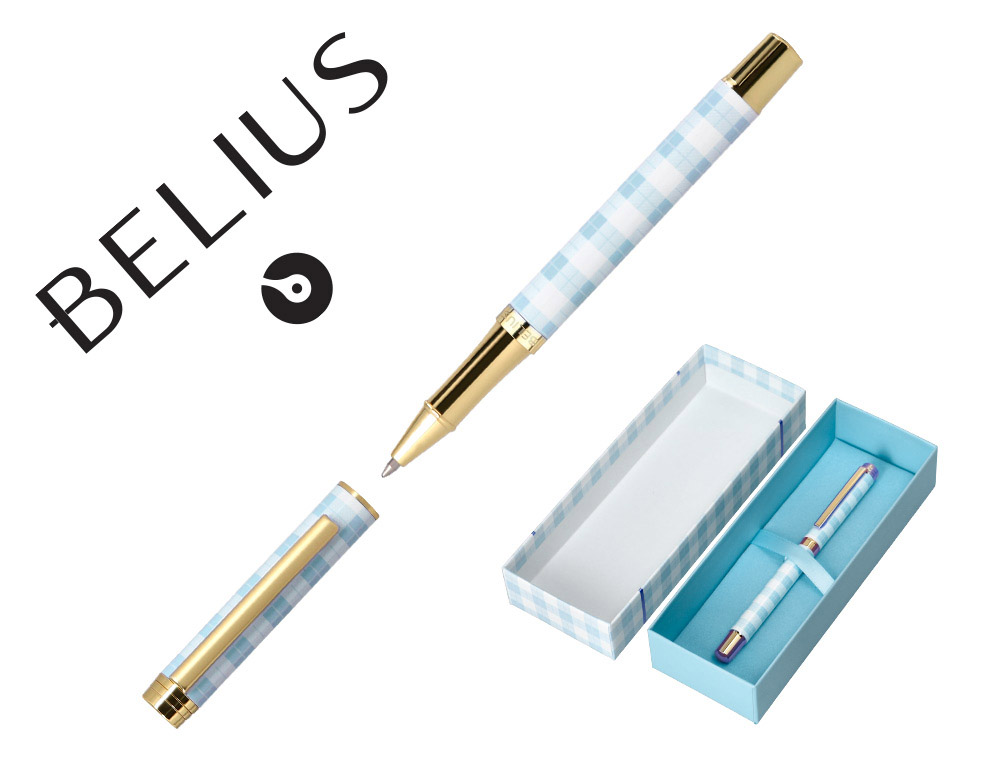 BOLIGRAFO BELIUS PERFECT PICNIC DAY ALUMINIO COLOR AZUL CELESTE DORADO TINTA AZULCAJA DE DISEO