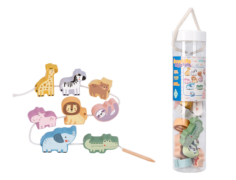 JUEGO INFANTIL IMAGINOVO MADERA CUENTAS ANIMALES PARA ENHEBRAR +24 MESES 13 PIEZAS 27X6,5X6,5CM