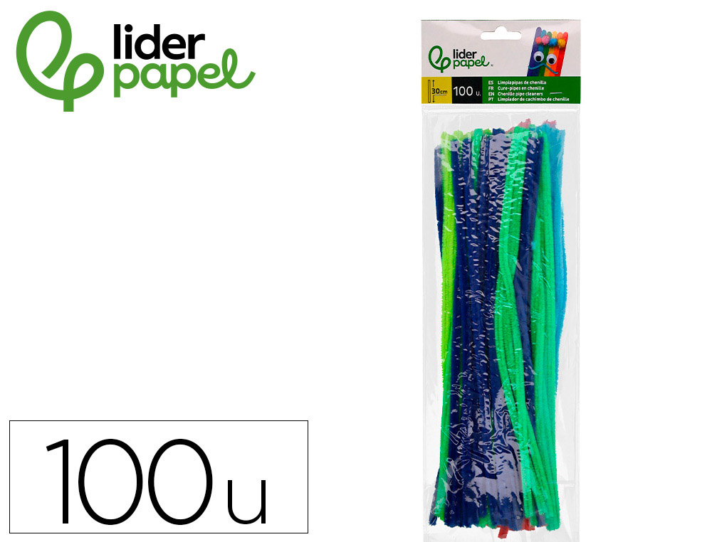 LIMPIAPIPAS DE CHENILLA LIDERPAPEL 30 CM COLORES MATE SURTIDOS BOLSA DE 100 UNIDADES