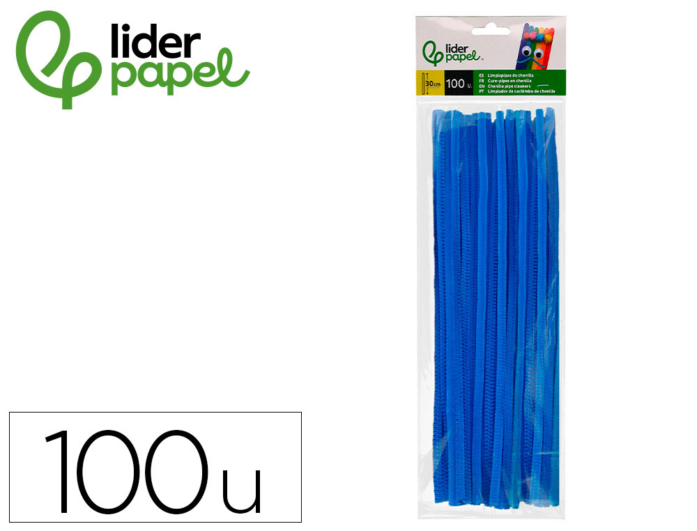 LIMPIAPIPAS DE CHENILLA LIDERPAPEL 30 CM COLOR AZUL MATE BOLSA DE 100 UNIDADES