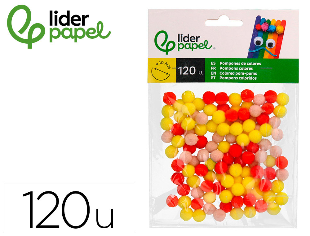 POMPONES DE COLORES LIDERPAPEL 1 CM TONALIDADES CALIDAS BOLSA CON 120 UNIDADES