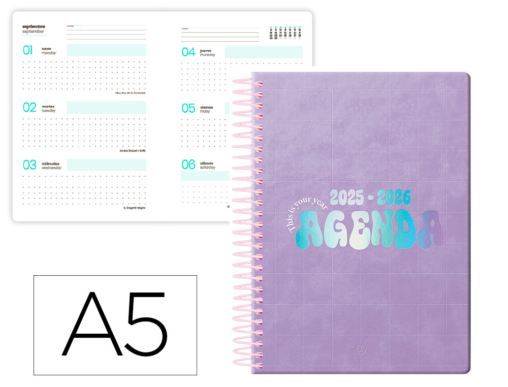 AGENDA ESCOLAR LIDERPAPEL 25-26 ESPIRAL KYMOLOS DIA PAGINA A5 BILINGE PAPEL FSC 80 GR