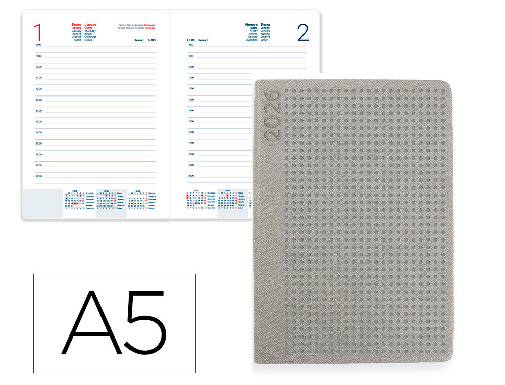 AGENDA ENCUADERNADA LIDERPAPEL ANAFI A5 2026 DIA PAGINA DESIGN 2 PAPEL 70 GR