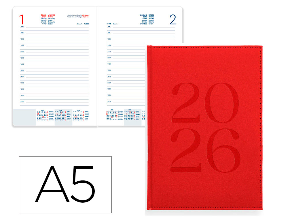 AGENDA ENCUADERNADA LIDERPAPEL CRETA 150X210 MM 2026 DIA PAGINA BURGUNDY PAPEL 70 GR