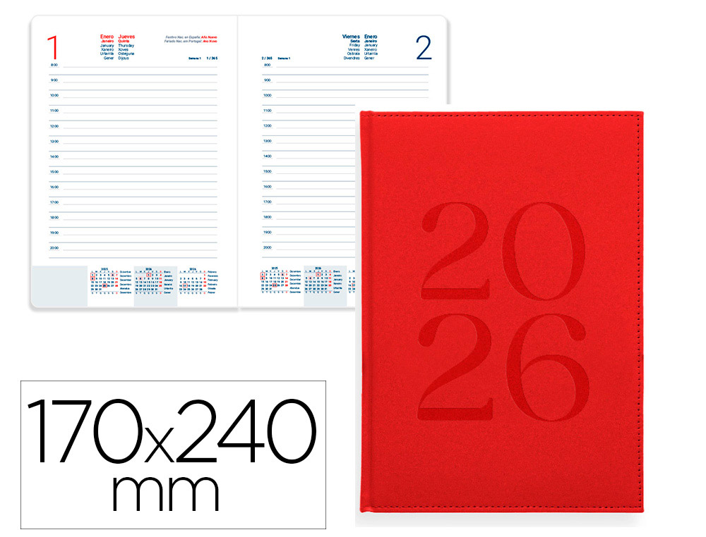 AGENDA ENCUADERNADA LIDERPAPEL CRETA 170X240 MM 2026 DIA PAGINA BURGUNDY PAPEL 70 GR
