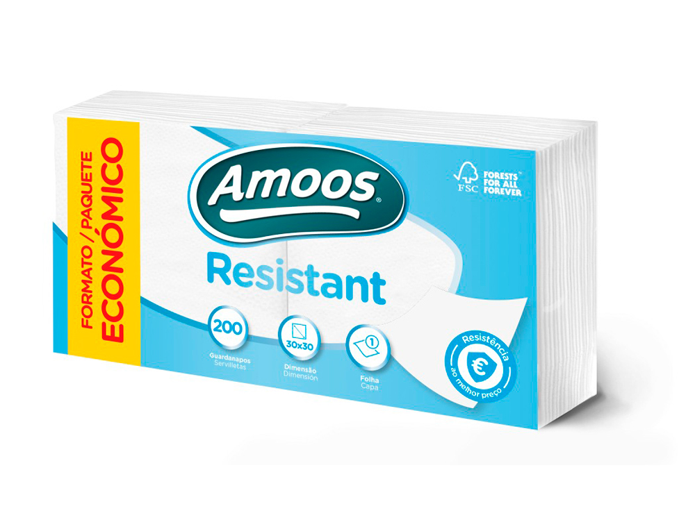 SERVILLETA AMOOS RESISTANT 1 CAPA COLOR BLANCO 30X30 CM PAQUETE DE 200 UNIDADES