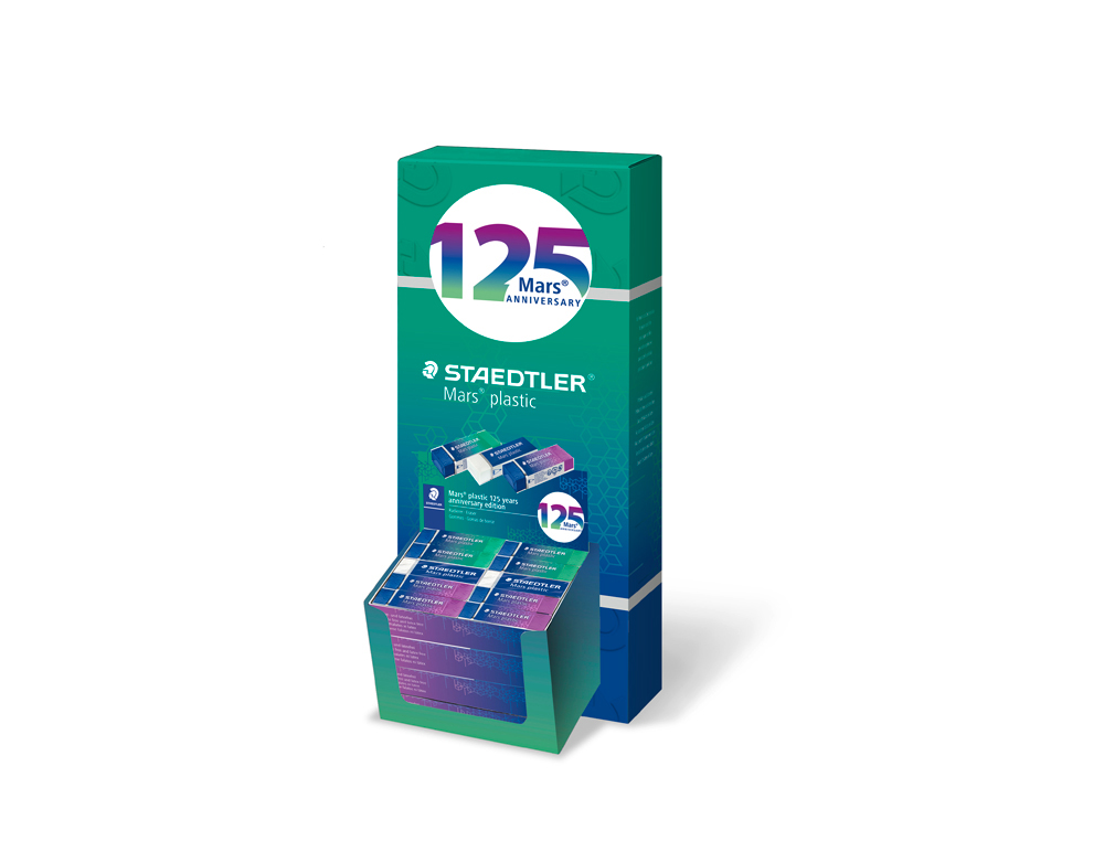 GOMA DE BORRAR STAEDTLER MARS PLASTIC 125 ANIVERSARIO 526/50 MARS EXPOSITOR DE 80 GOMAS