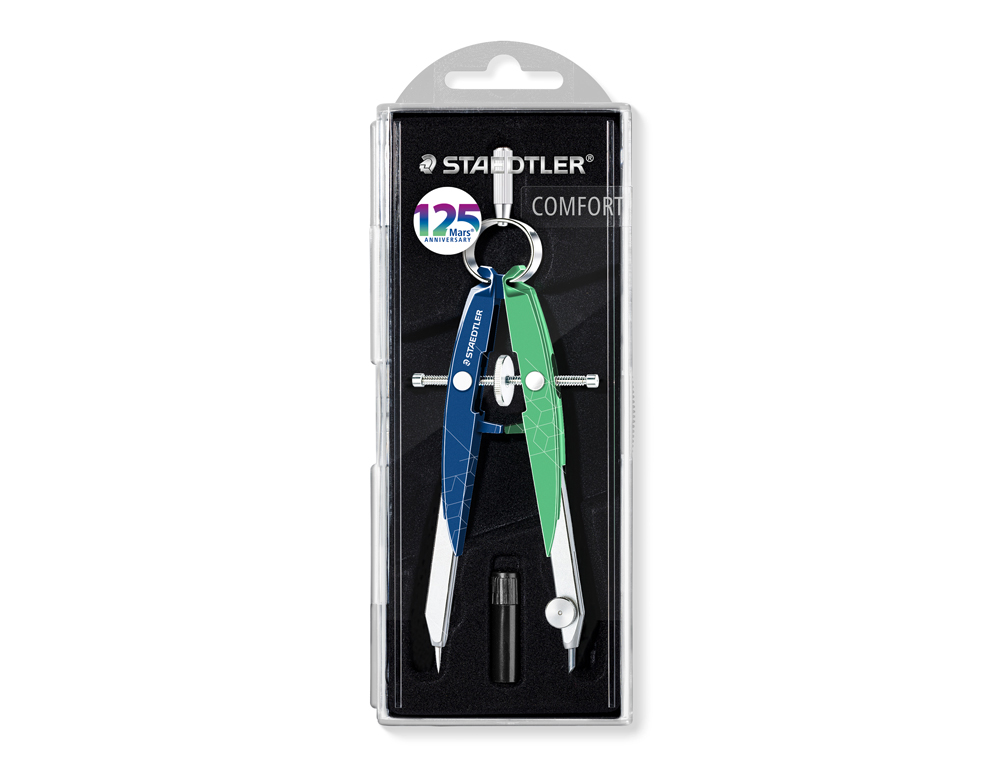 COMPAS STAEDTLER MICROMETRICO MARS 556 AZUL/VERDE CON HUSILLO Y RUEDA CENTRAL