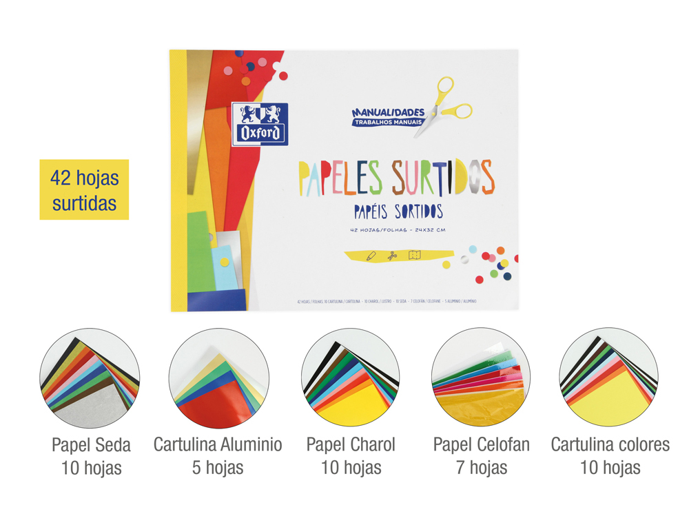 BLOC TRABAJOS MANUALES OXFORD DIN A4 MULTIPLE 42 HOJAS COLORES SURTIDOS