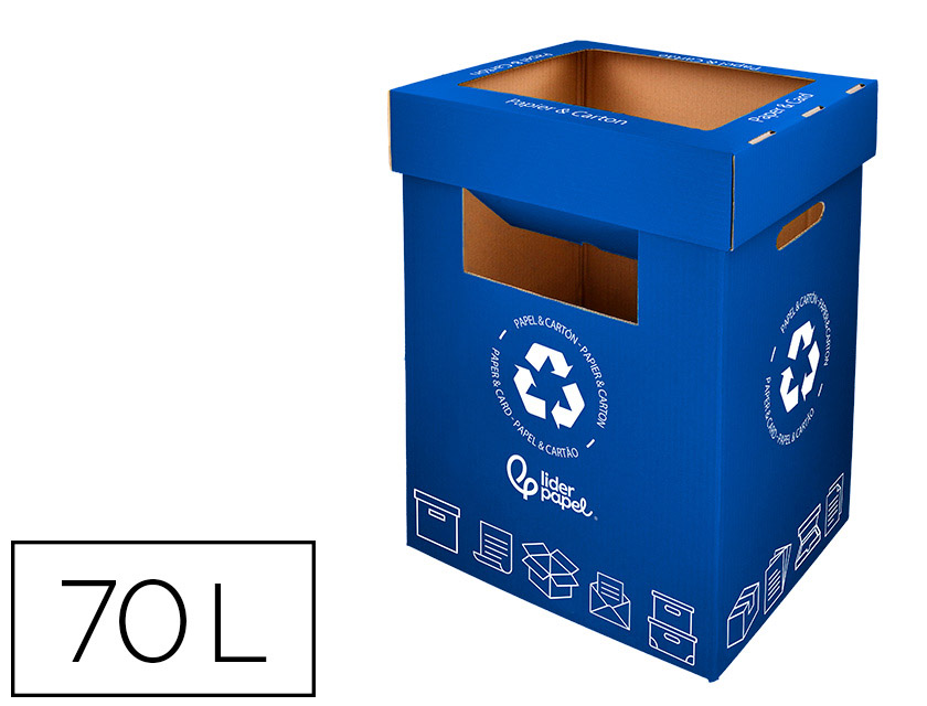 CONTENEDOR PAPELERA RECICLAJE LIDERPAPEL CARTON RECICLADO PARA PAPEL Y CARTON 450X350X650 MM 70 LITROS AZUL