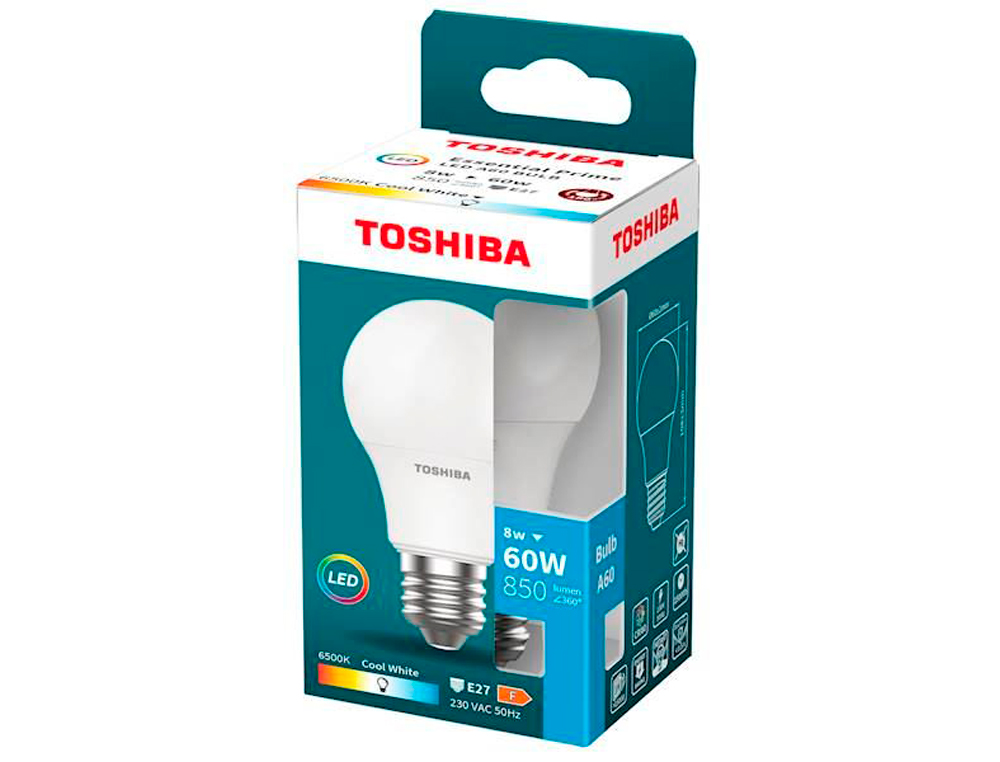 BOMBILLA LED TOSHIBA ESSENTIAL A60 E27 8W LUZ FRIA 6500K