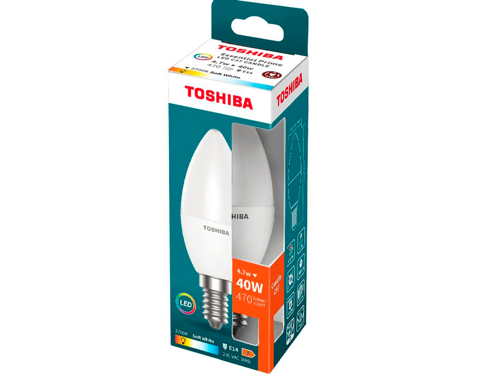 BOMBILLA LED TOSHIBA ESSENTIAL C37 E14 4.7W LUZ CALIDA 2700K