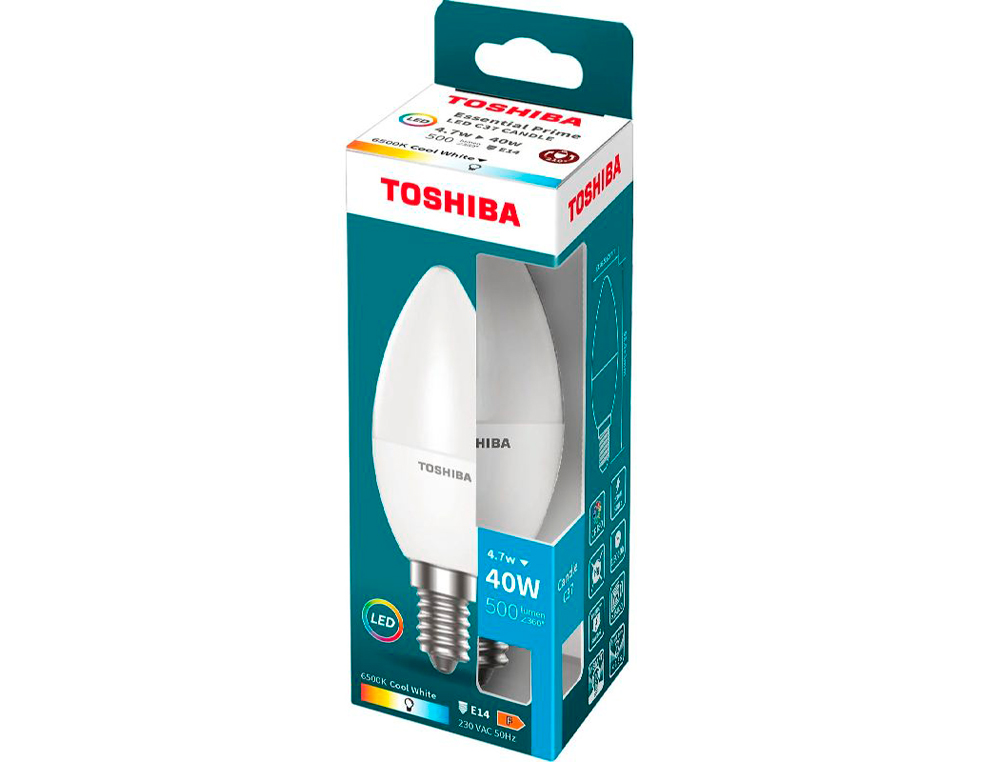 BOMBILLA LED TOSHIBA ESSENTIAL C37 E14 4.7W LUZ FRIA 6500K