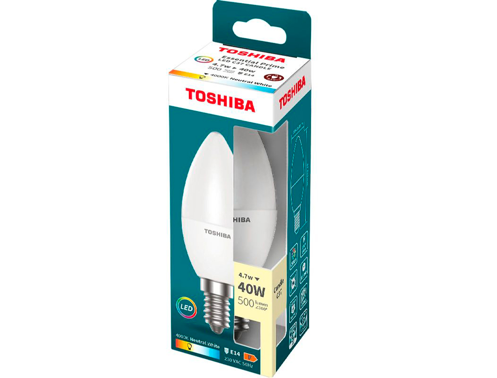 BOMBILLA LED TOSHIBA ESSENTIAL C37 E14 4.7W LUZ NEUTRA 4000K