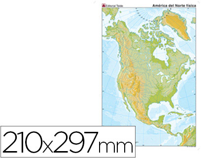 MAPA MUDO COLOR DIN A4 AMERICA DEL NORTE FISICO