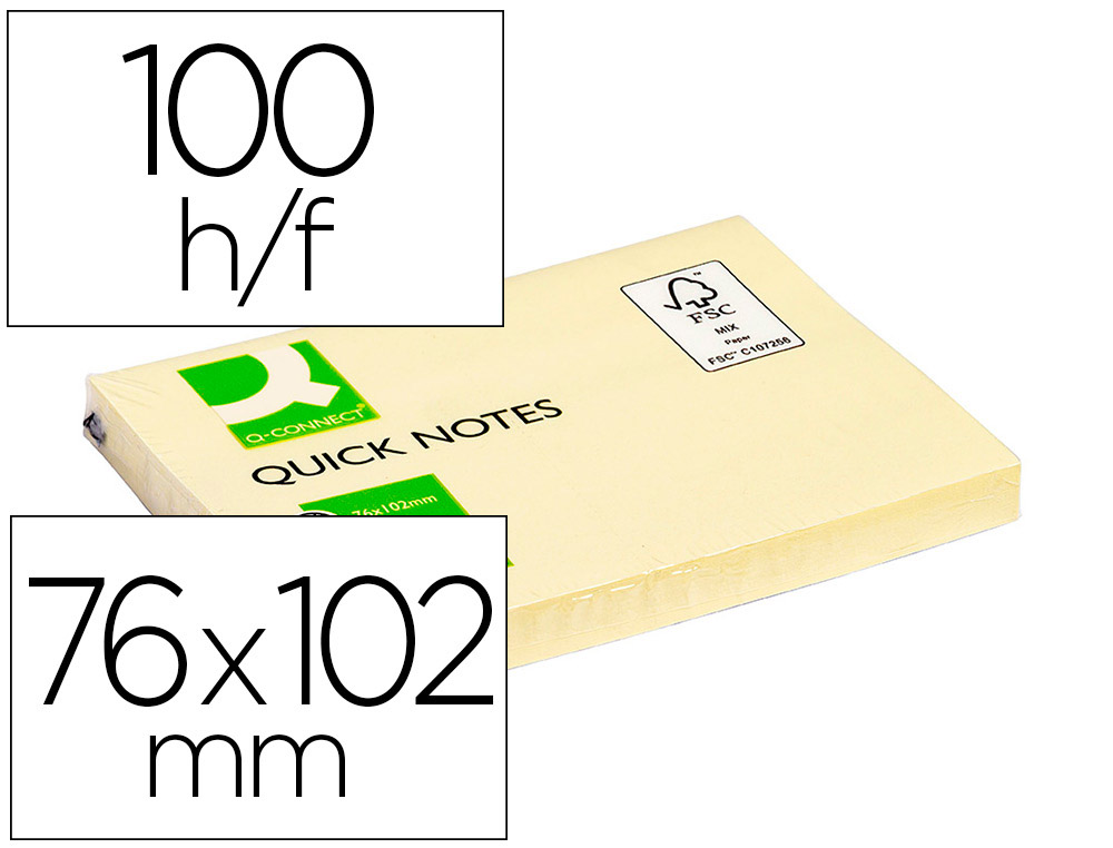 BLOC DE NOTAS ADHESIVAS QUITA Y PON Q-CONNECT 76X102 MM CON 100 HOJAS