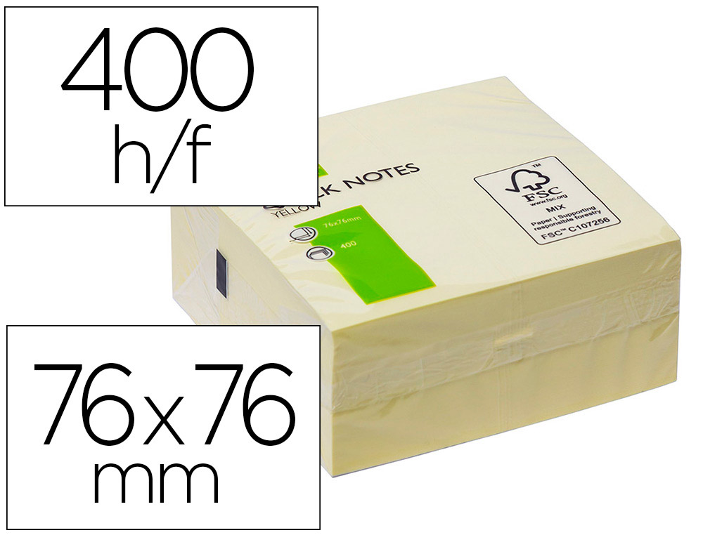 BLOC DE NOTAS ADHESIVAS QUITA Y PON Q-CONNECT 76X76 MM FSC AMARILLO CON 400 HOJAS