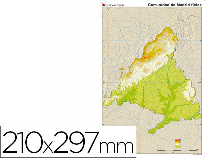 MAPA MUDO COLOR DIN A4 MADRID COMUNIDAD DE MADRID FISICO