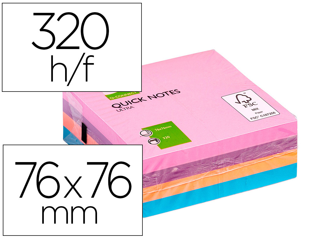 BLOC DE NOTAS ADHESIVAS QUITA Y PON Q-CONNECT CON 320 HOJAS 76X76MM