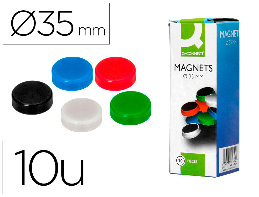 IMAN PARA SUJECION Q-CONNECT IDEAL PARA PIZARRAS MAGNETICAS35 MM COLORES SURTIDOS CAJA DE 10 UNIDADES